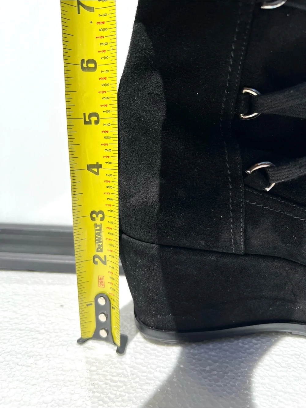 Stuart Weitzman Women's Black Suede Knee High Lace Up Fur Boots Platform 7.5